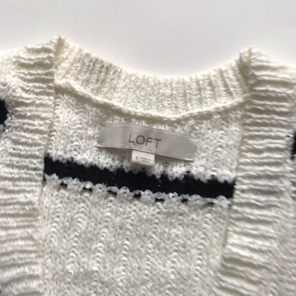 LOFT Stripe Black White Button Up Cardigan Sweater - Picture 3 of 8